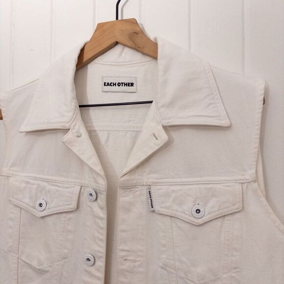 Each x Other White Denim Fringe Vest Size Medium - Picture 3 of 9
